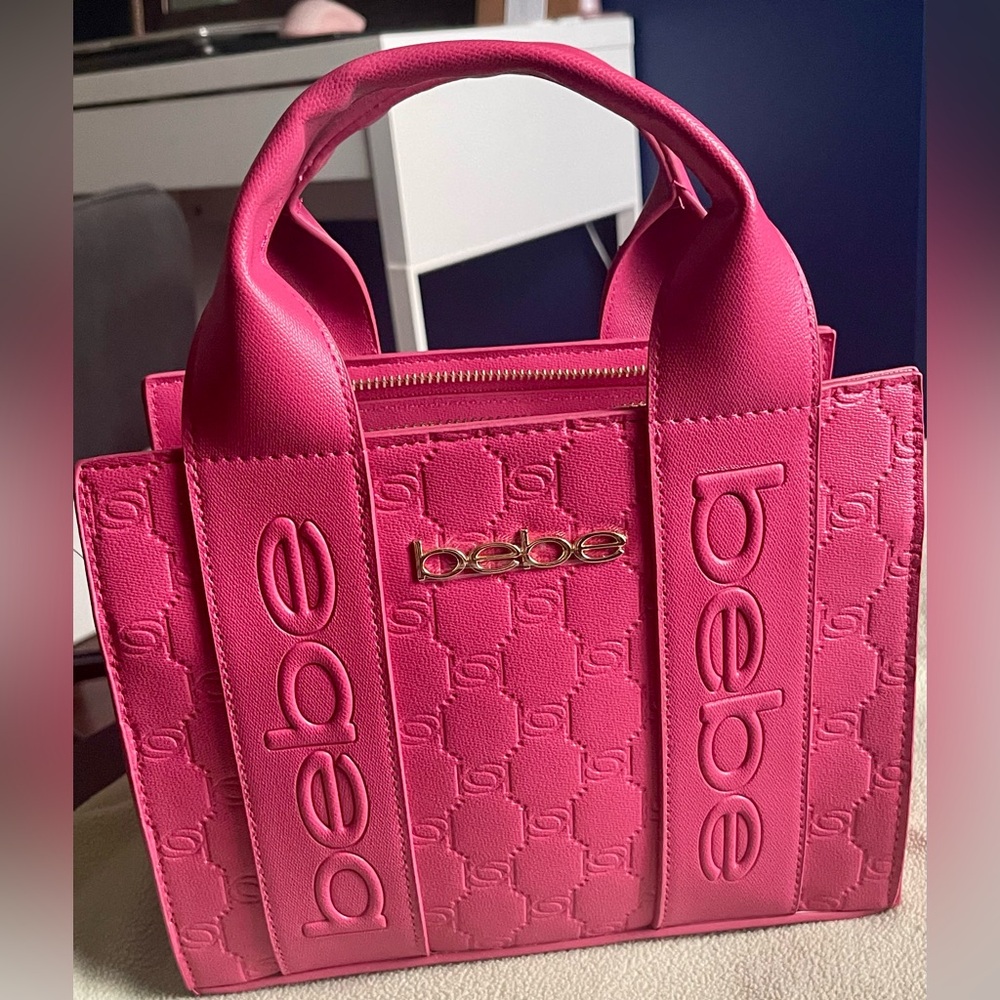 Bebe Pink Structured Tote Bag with Embossed Design - Picture 3 of 11